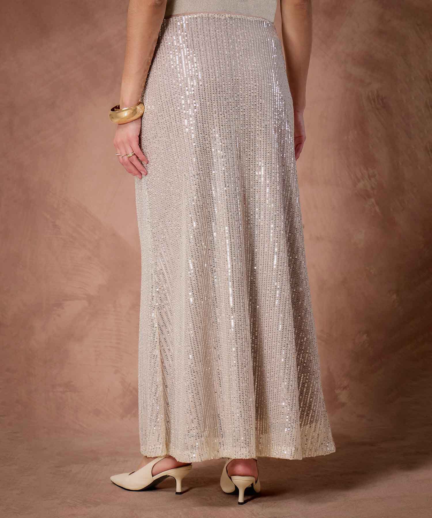 Falda Maxi Para Mujer Lentejuelas Y Abertura Lateral