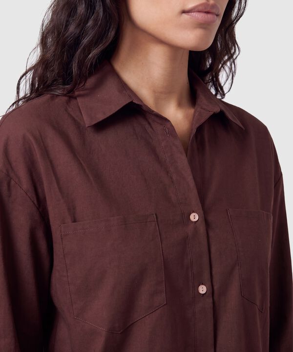 Camisa Mujer Manga 3/4 Unicolor con Bolsillos