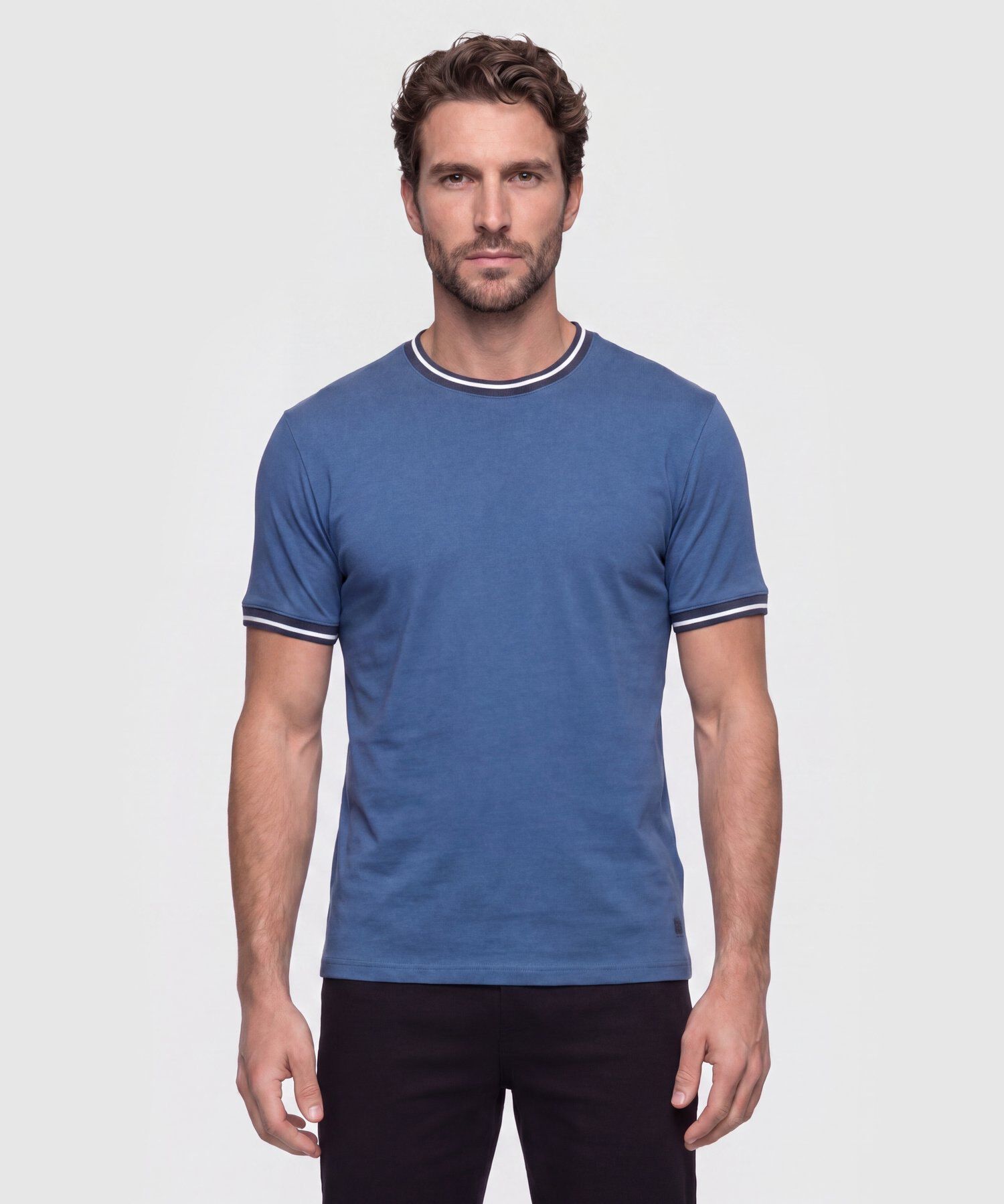 Camiseta Cuello Redondo con Rib Para Hombre