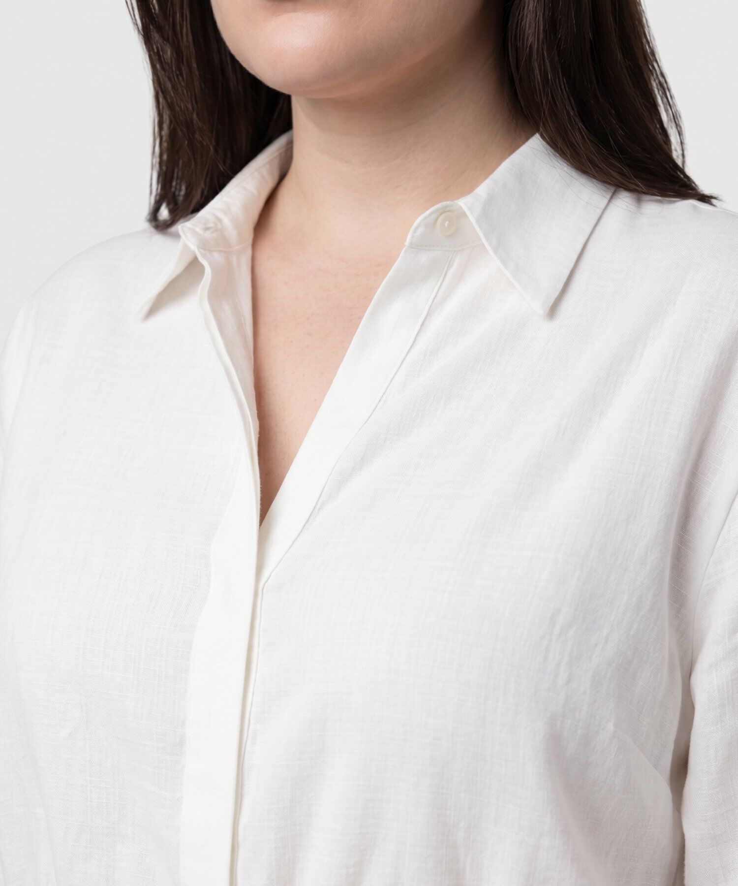 Camisa Unicolor Con Ajuste Cintura Para Mujer Curvy