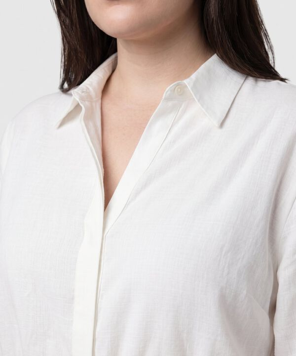 Camisa Unicolor Con Ajuste Cintura Para Mujer Curvy