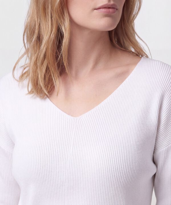 Saco Tejido En Rib Con Cuello En V Para Mujer