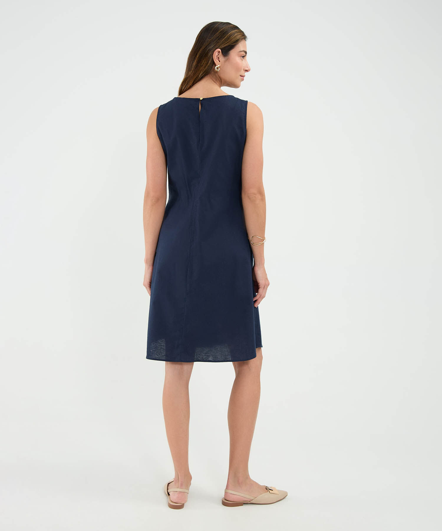 Vestido Escote Redondo en Efecto Lino