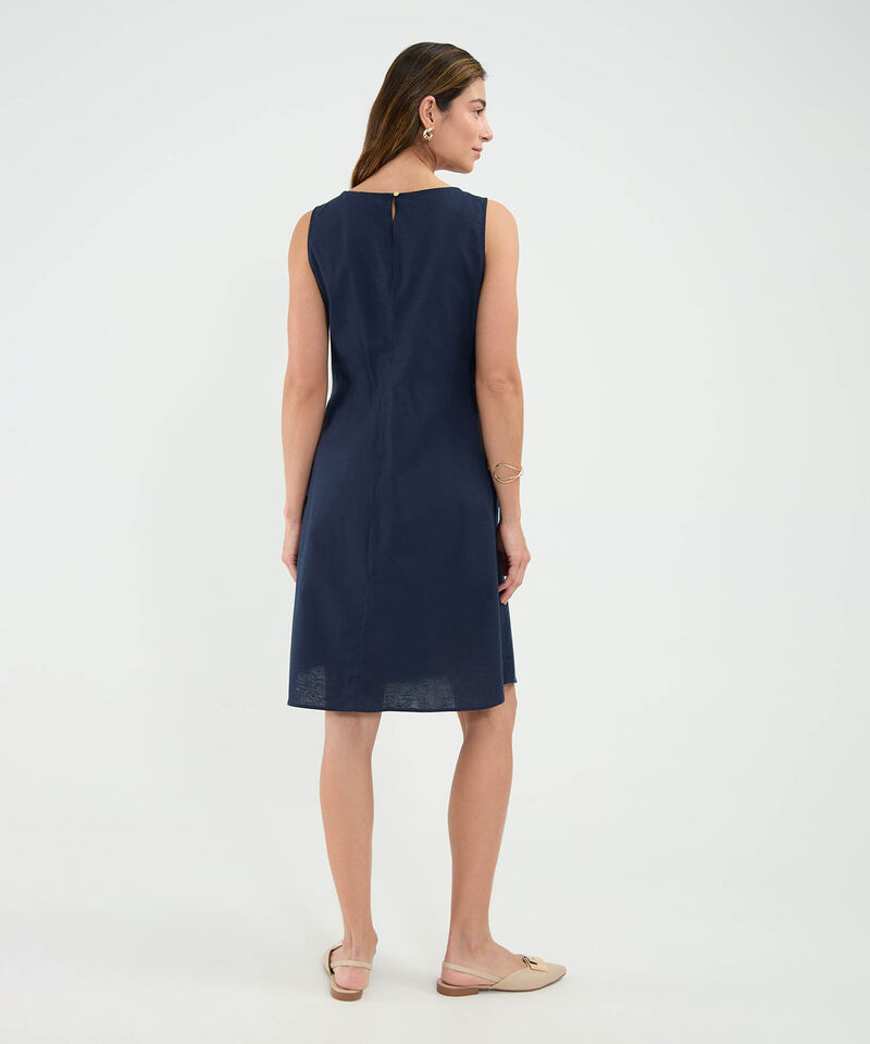 Vestido Escote Redondo en Efecto Lino