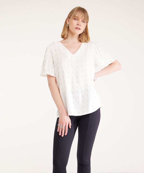 Blusa De Mujer Con Escote V Y Manga Corta Fluida
