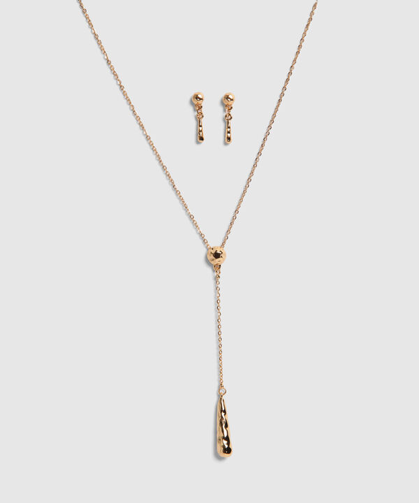 Set Dorado Con Collar Largo Y Aretes Colgantes image number null