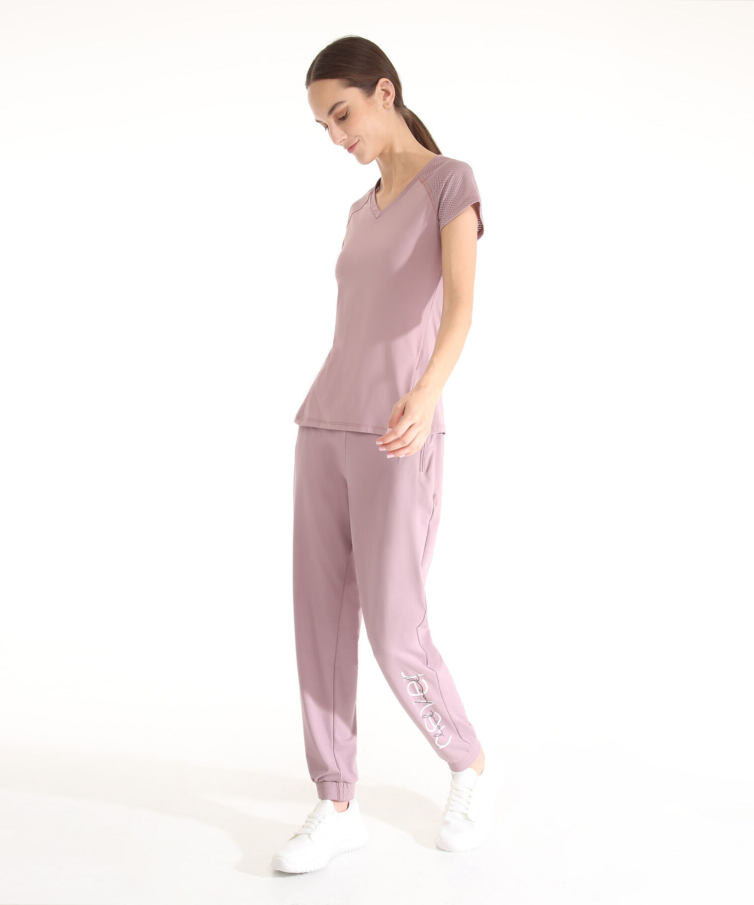 Camiseta Para Mujer, Cuello En V, Manga Corta, Con Detalles Tipo Malla