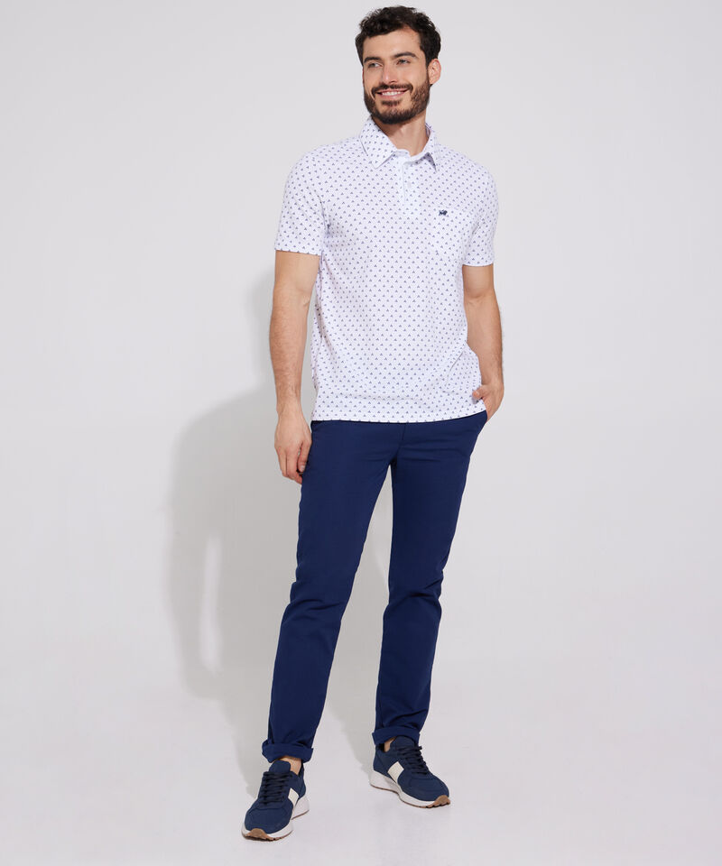 Polo Estampada, Cuello Maquina Duro Con Bolsillo, Silueta Regular Fit Blanco