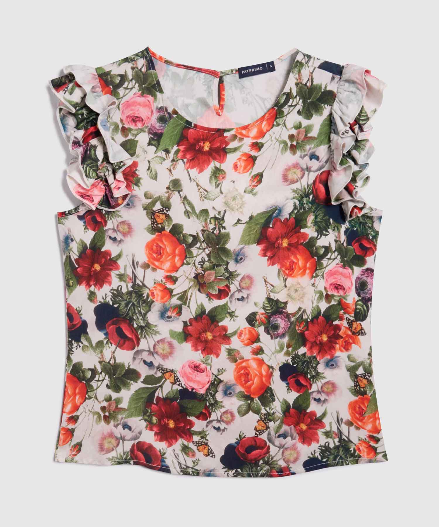 Blusa Estampada Con Boleros En Mangas
