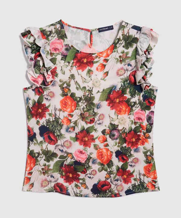 Blusa Estampada Con Boleros En Mangas