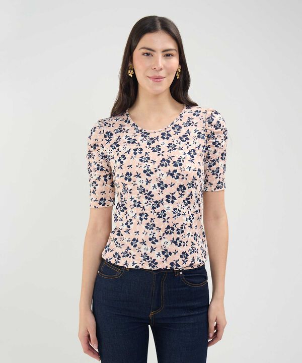 Camiseta Manga Corta Con Ruche Estampada image number null