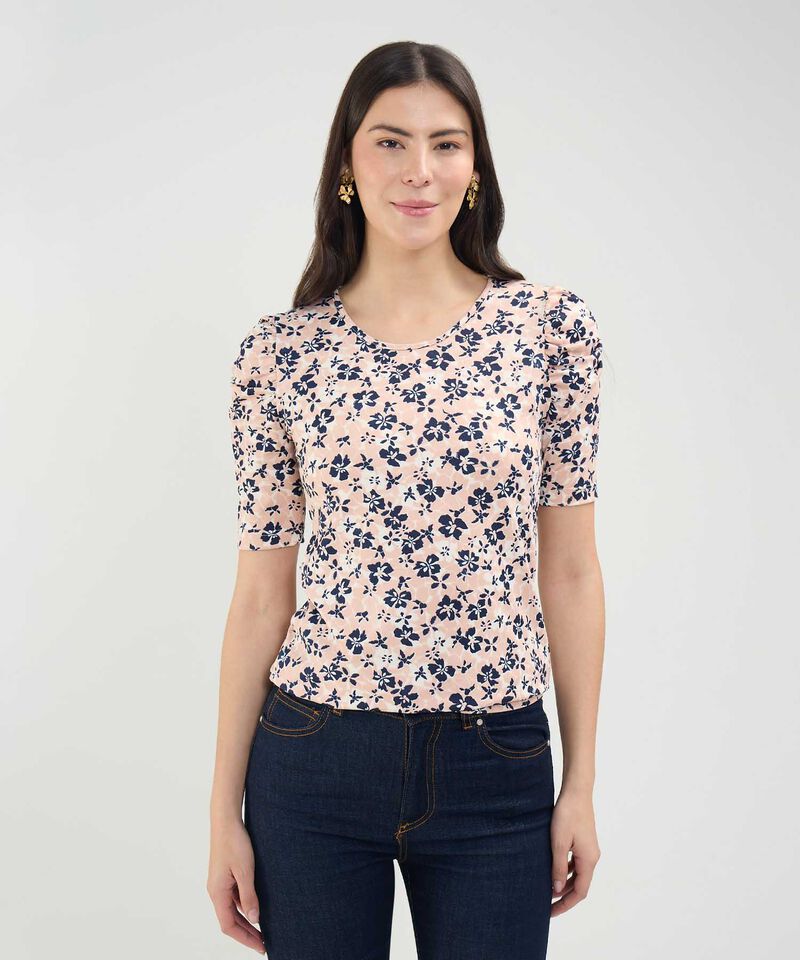 Camiseta Manga Corta Con Ruche Estampada
