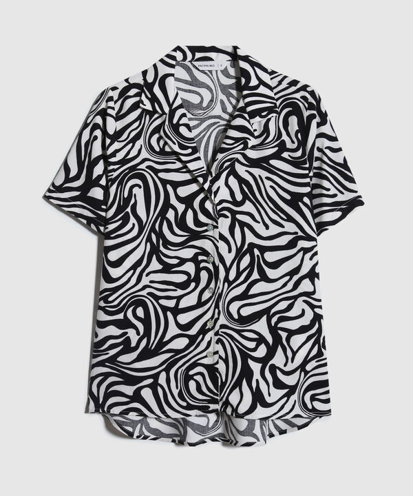 Camisa Estampada, Manga Corta, Cuello Camisero