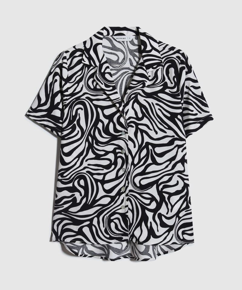 Camisa Estampada, Manga Corta, Cuello Camisero