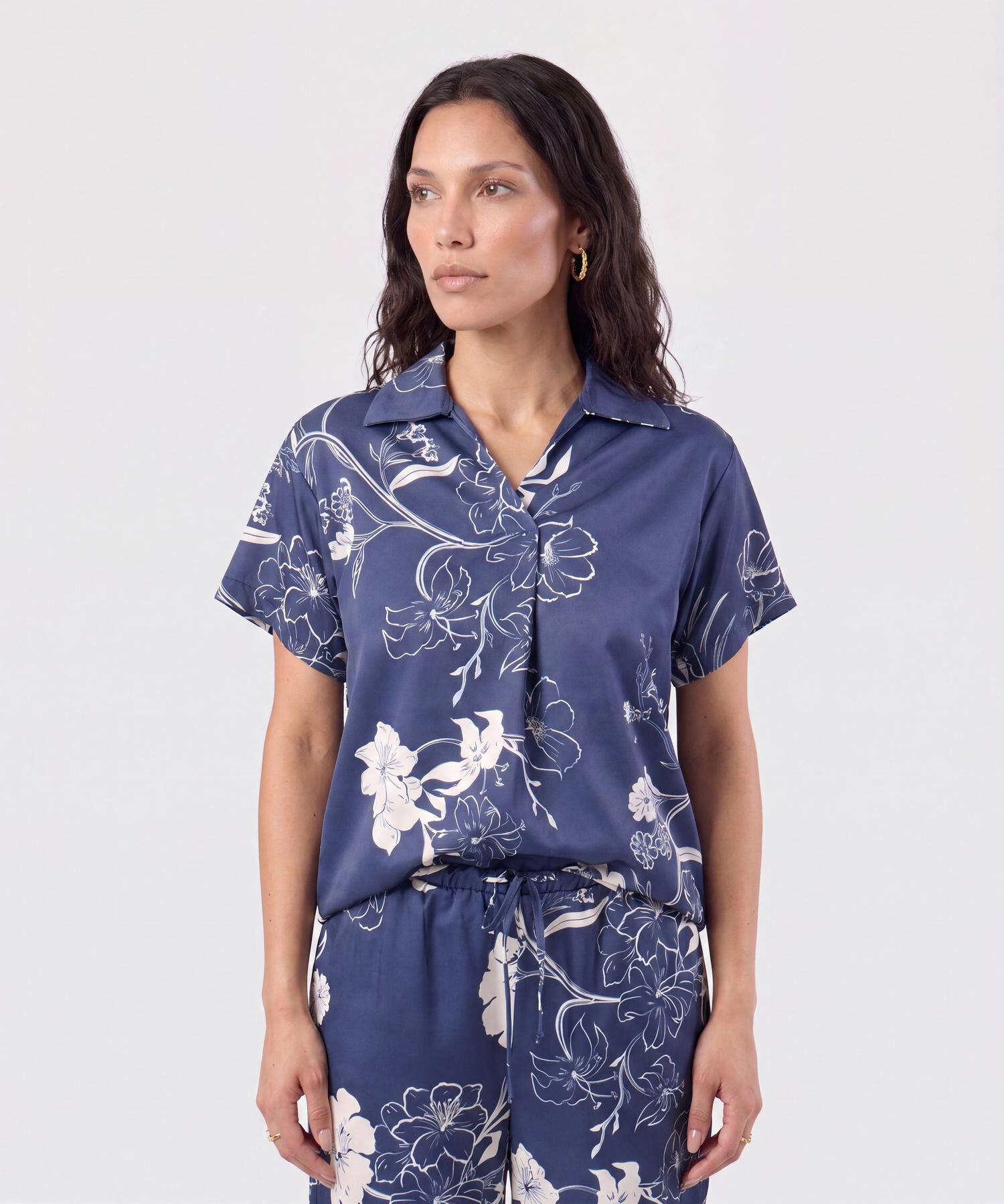 Blusa Camisera Estampada Manga Corta Para Mujer