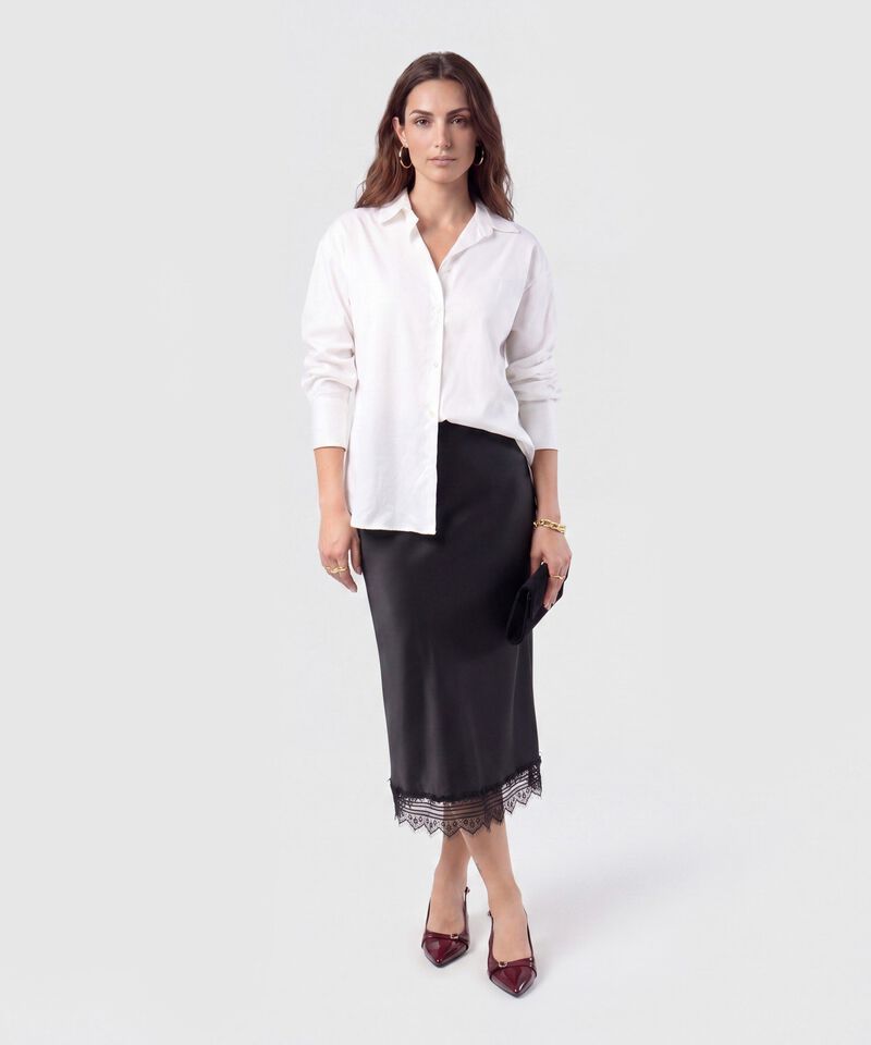 Falda Mujer Midi Unicolor Detalle Encaje