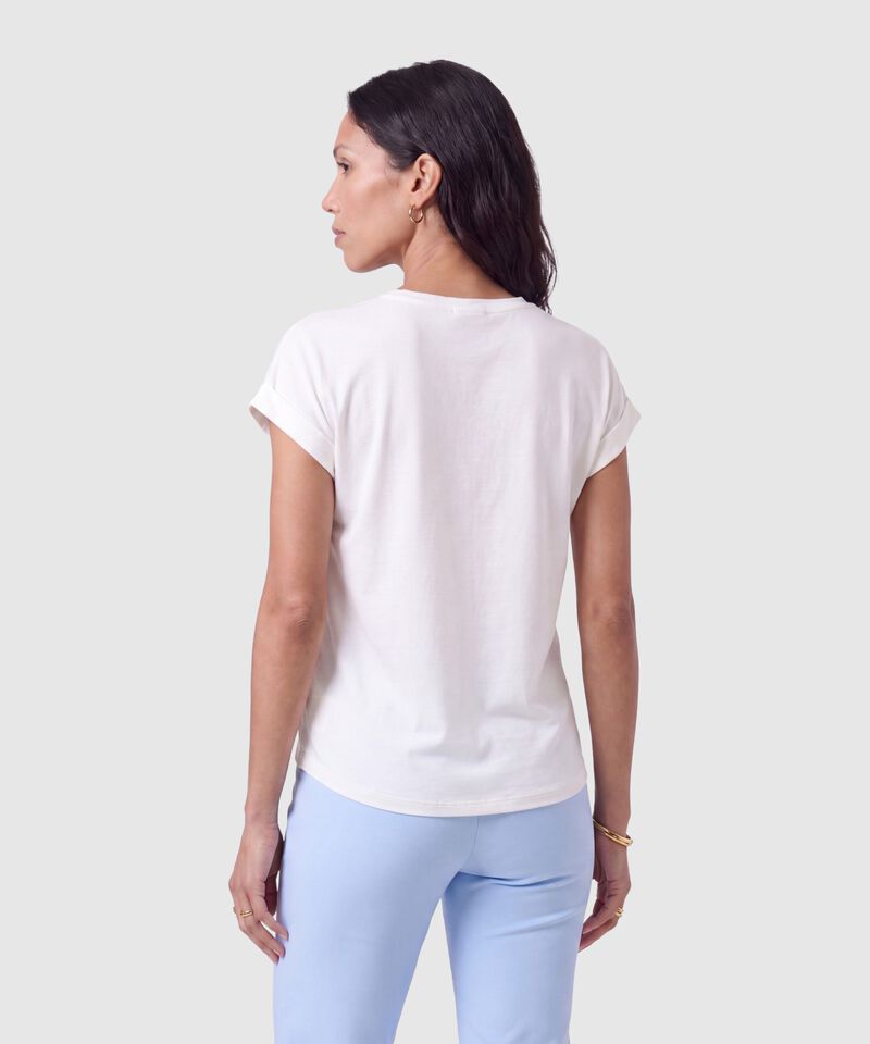 Camiseta B&aacute;sica Con Manga Dobladillo Para Mujer