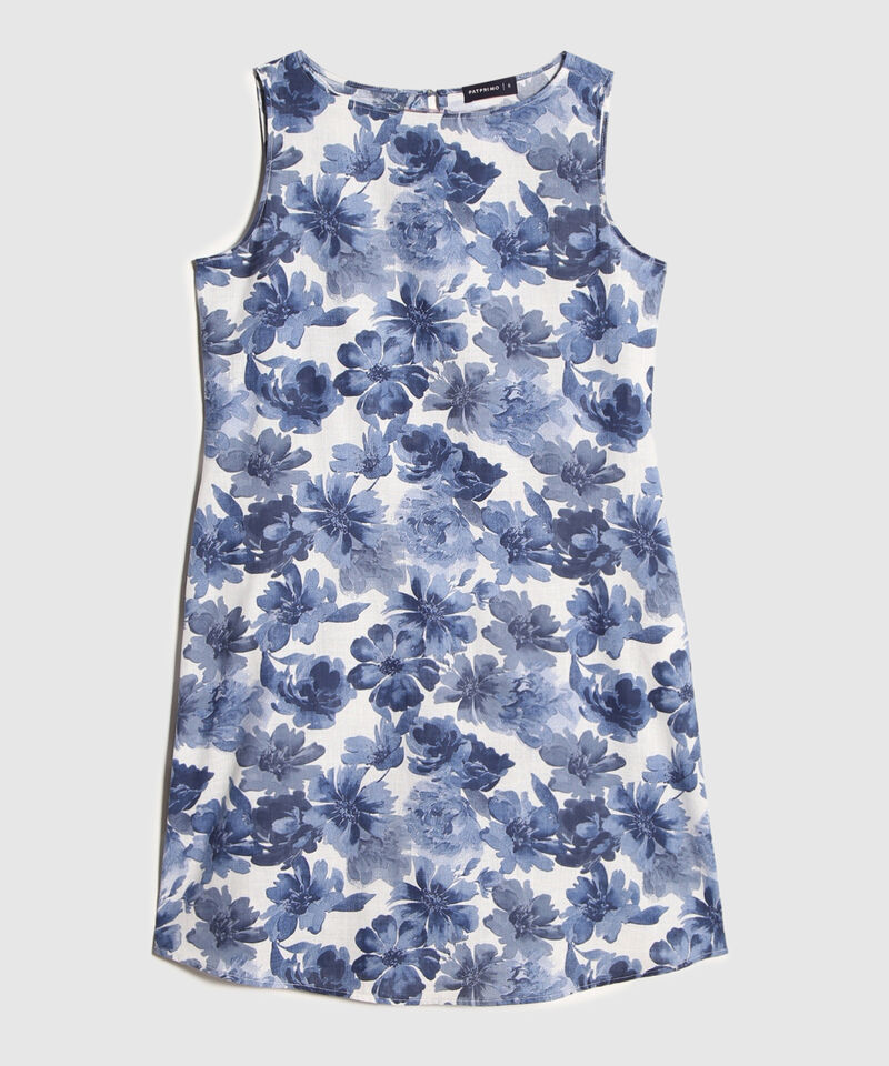 Vestido Estampado Manga Sisa Con Bolsillos Laterales