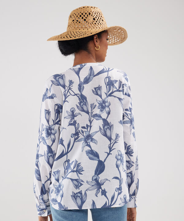 Blusa Manga Larga Estampada En Lino