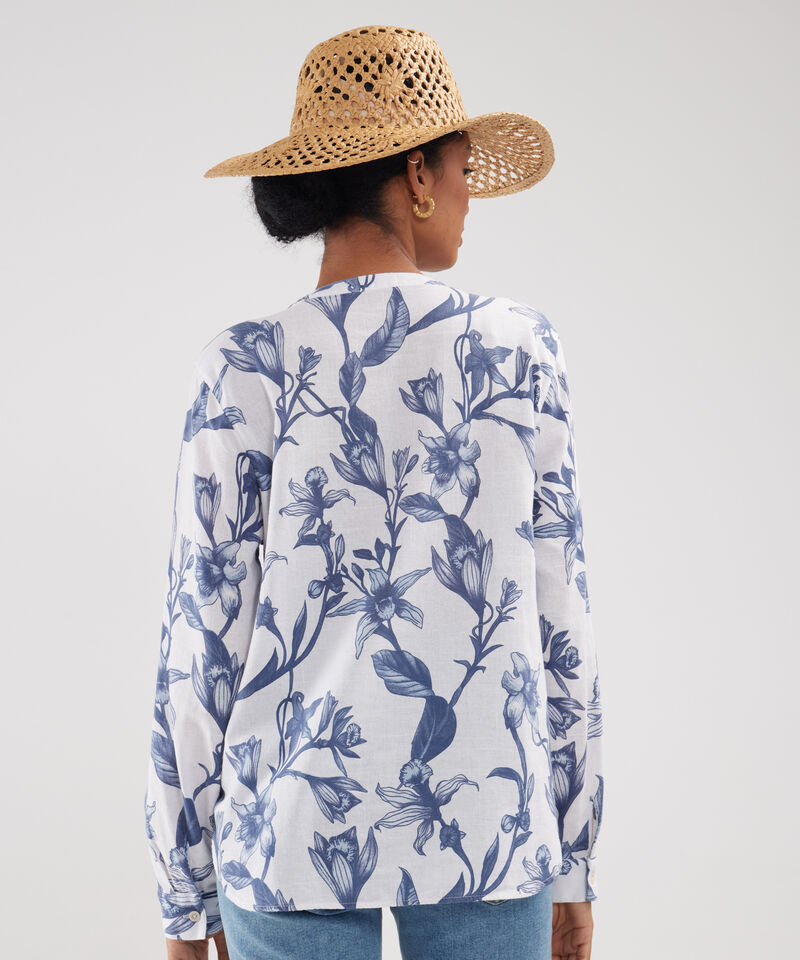 Blusa Manga Larga Estampada En Lino