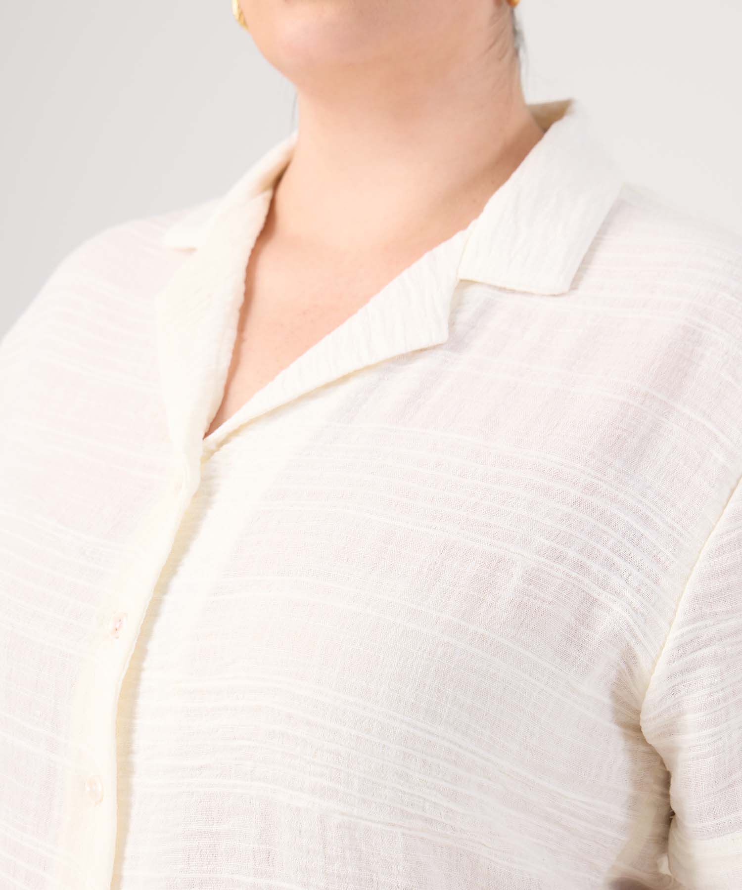 Camisa Manga Corta Cuello Solapa Para Mujer Curvy