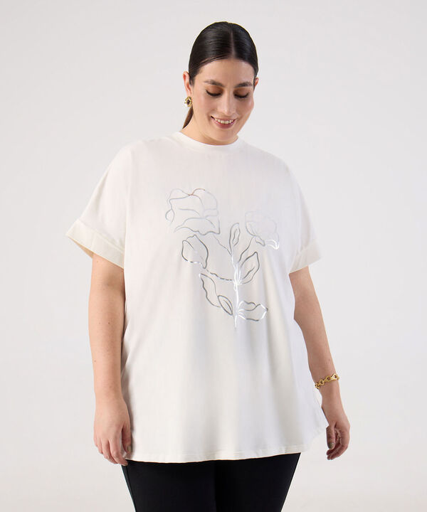 Camiseta con Manga Doblada y Estampado Para Mujer Curvy image number null