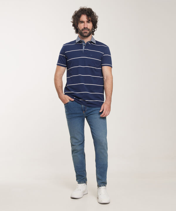 Polo , Cuello Duro En Contraste Con Bolsillo, Silueta Slim Fit, Cítrico Marinero