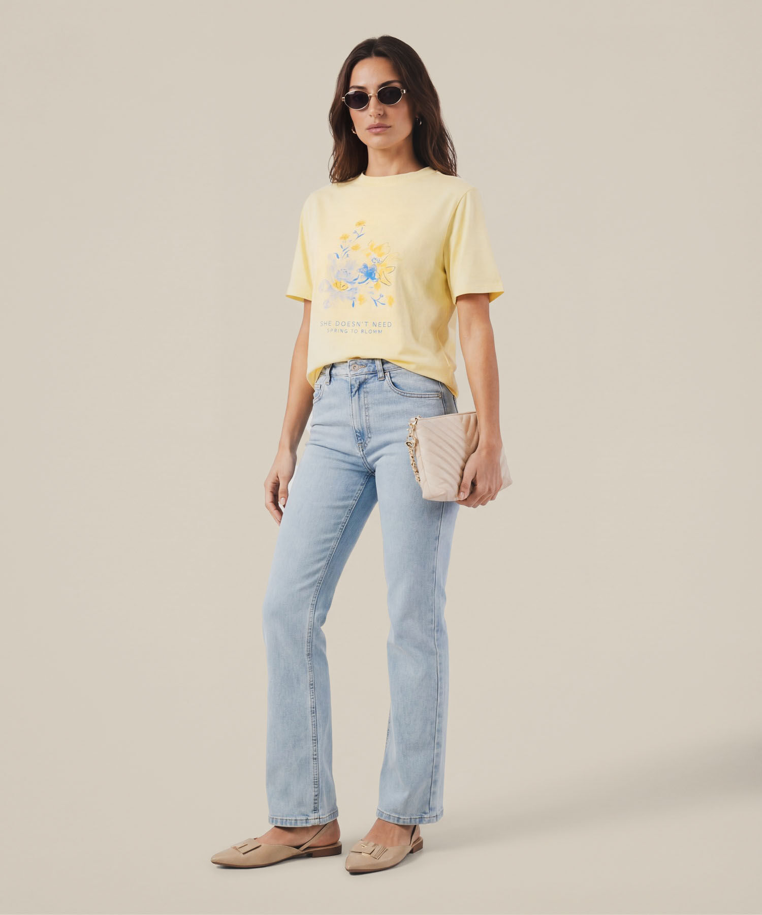 Camiseta Estempada Cuello Redondo Para Mujer