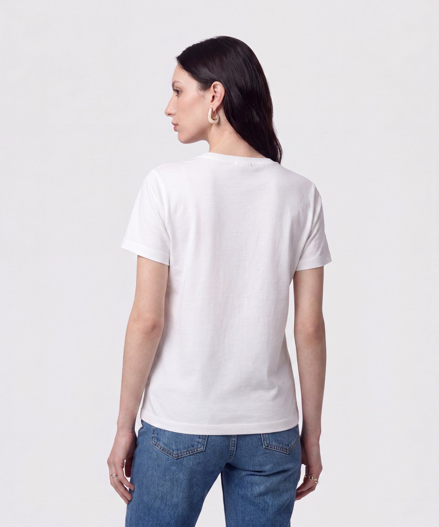 Camiseta Cuello Redondo Con Rib Para Mujer