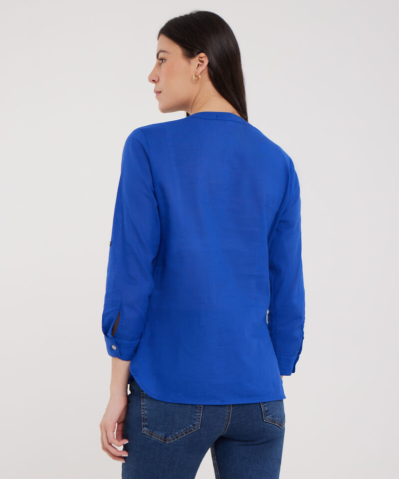Blusa  Manga Larga Con Bolsillo Unicolor