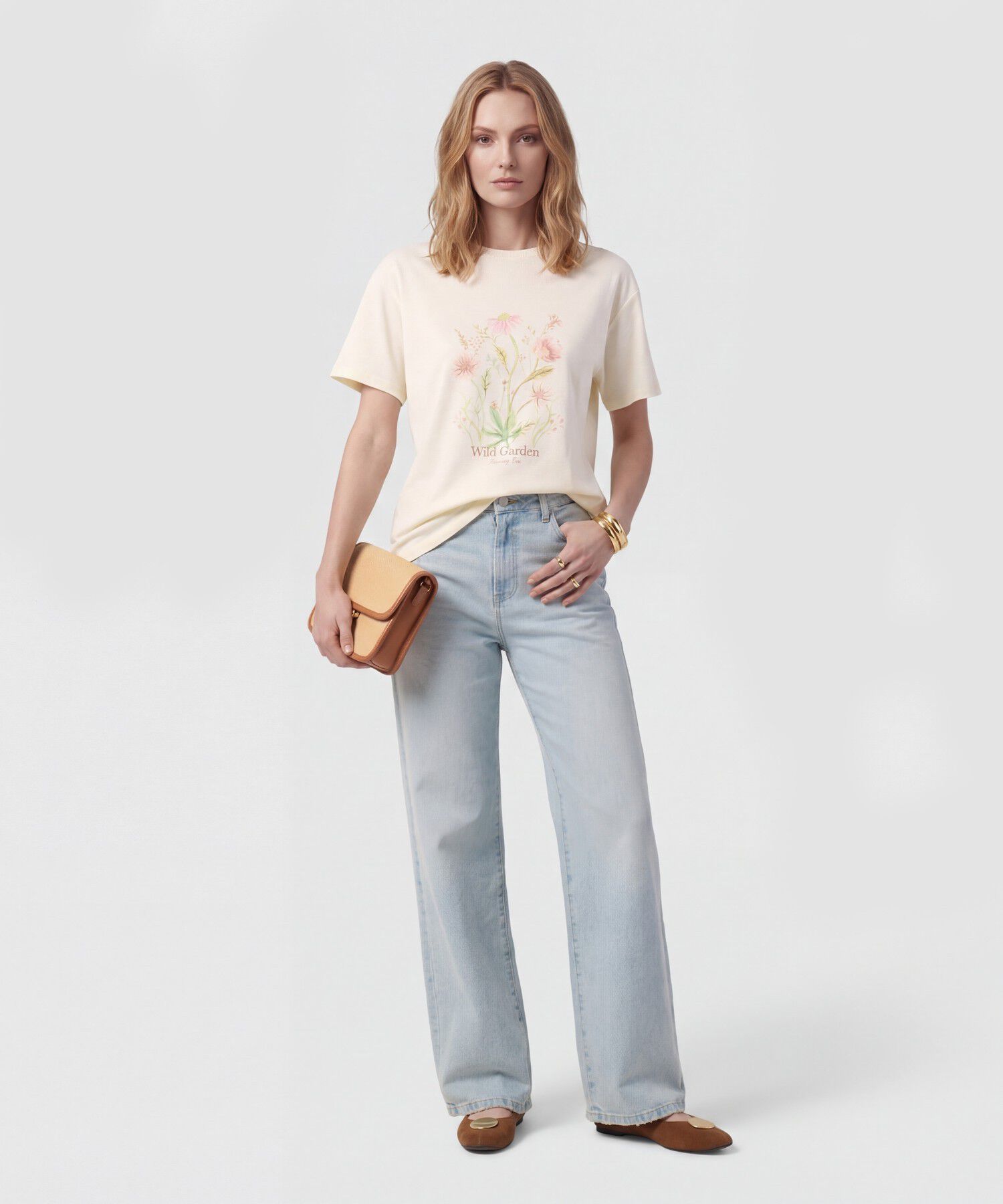 Camiseta De Cuello Redondo Estampada Para Mujer