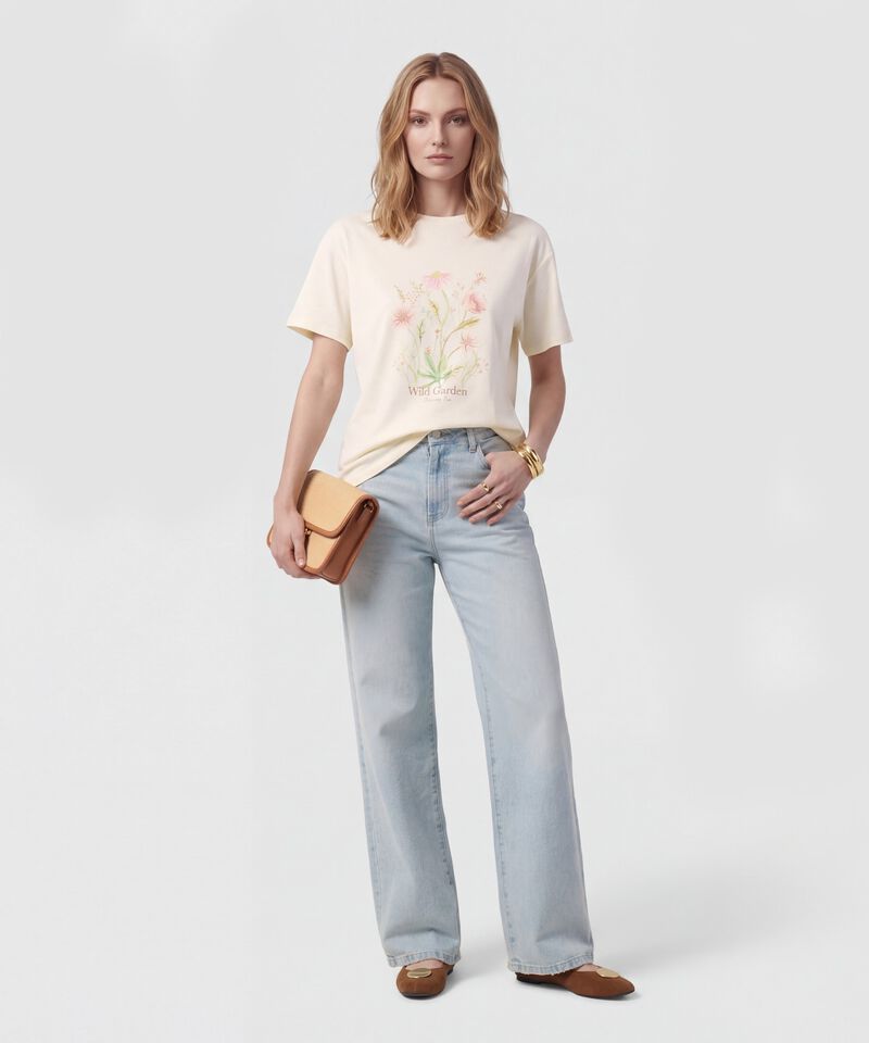 Camiseta De Cuello Redondo Estampada Para Mujer