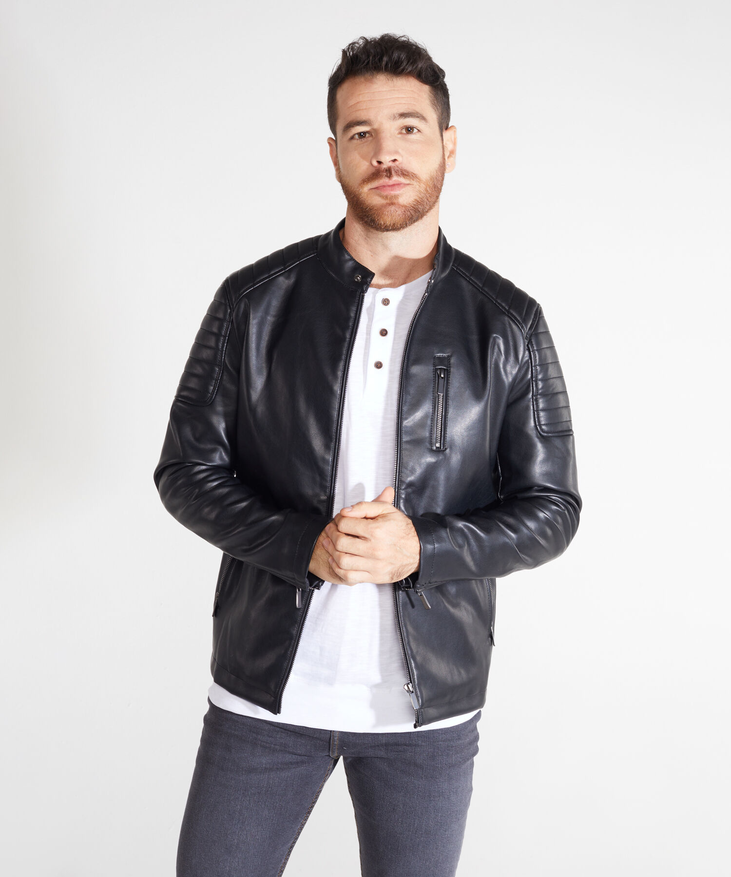 Chaqueta De Cuero Sint&eacute;tico Para Hombre