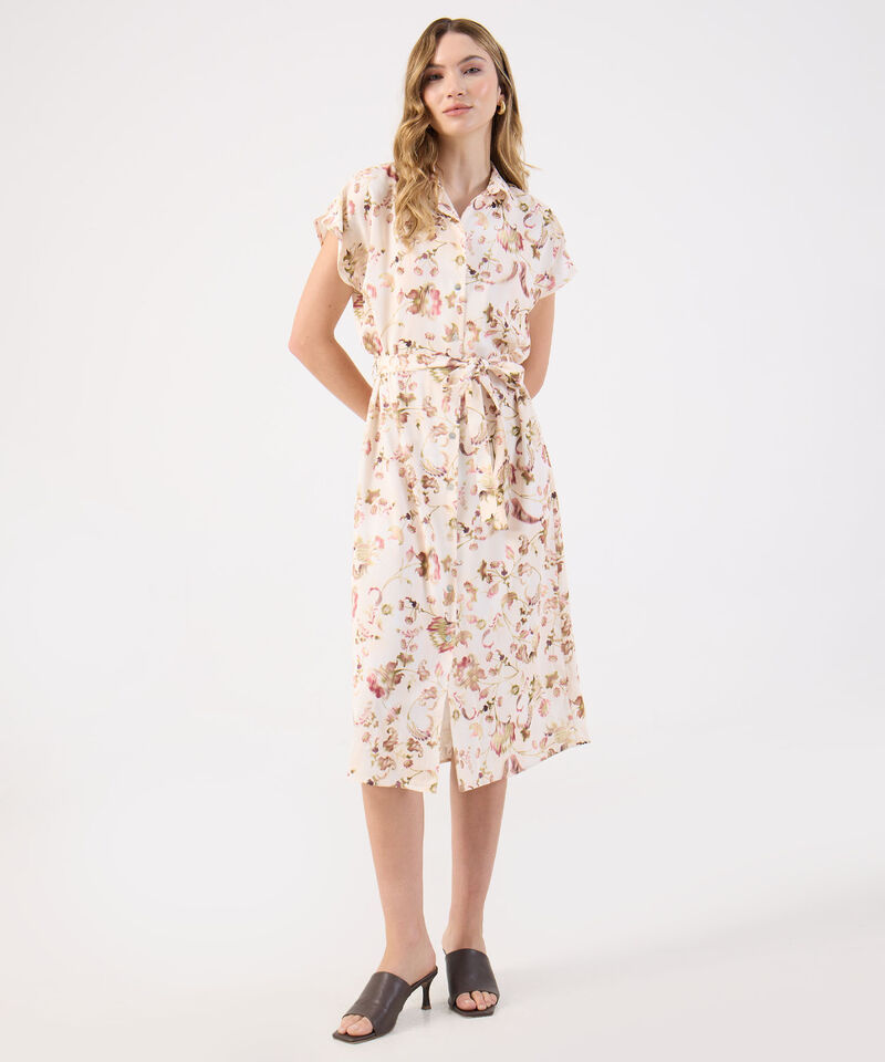 Vestido Camisero Estampado Mujer Con Cinturón
