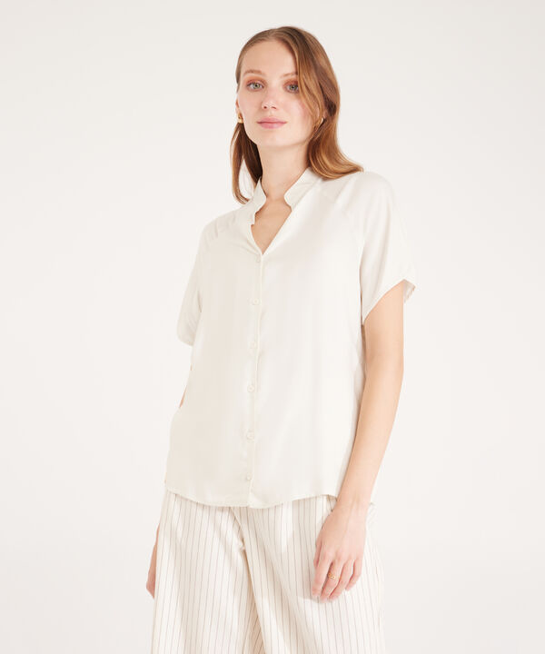 Blusa Unicolor Manga Corta Rangland, Cuello V Con Botonadura En Frente