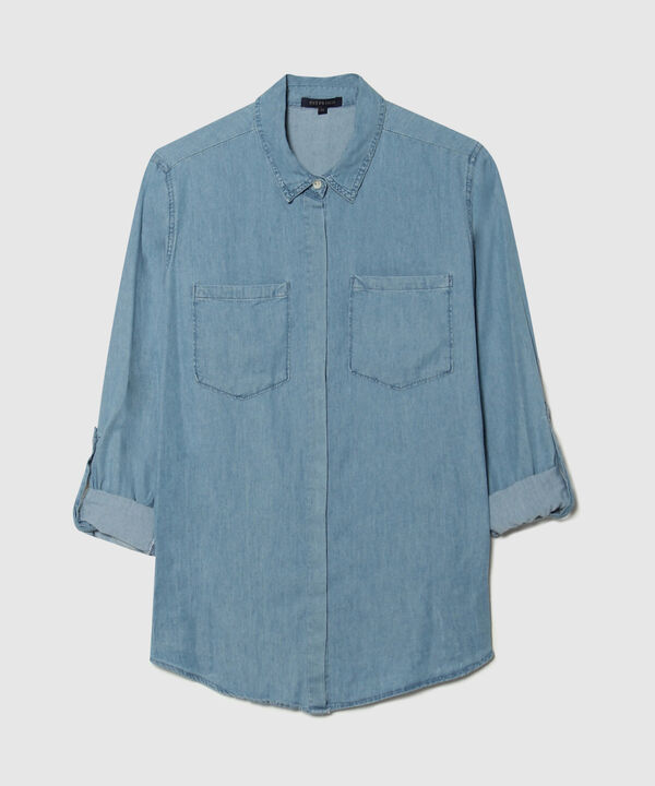 Camisa Manga Larga Tono Azul Medio