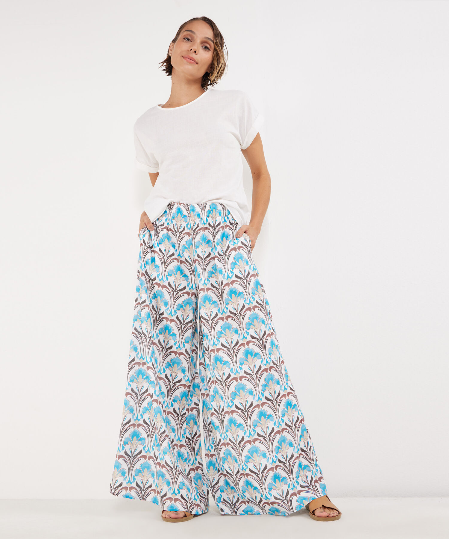 Blusa Manga Corta Con Guardapolvo En Lino Unicolor
