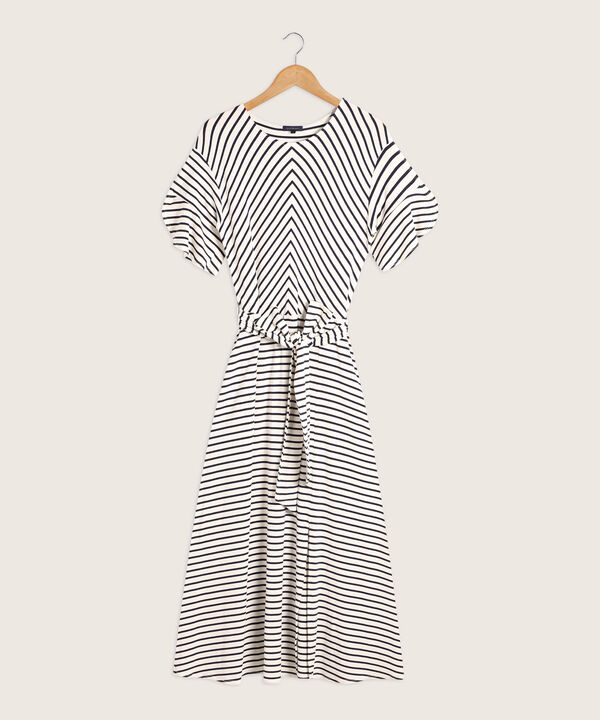 Vestido Cuello Redondo Manga Corta Preteñido A Rayas