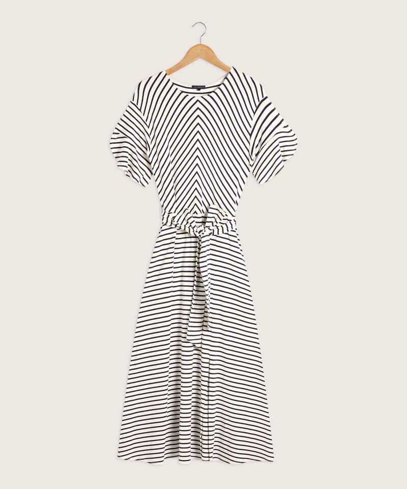 Vestido Cuello Redondo Manga Corta Preteñido A Rayas