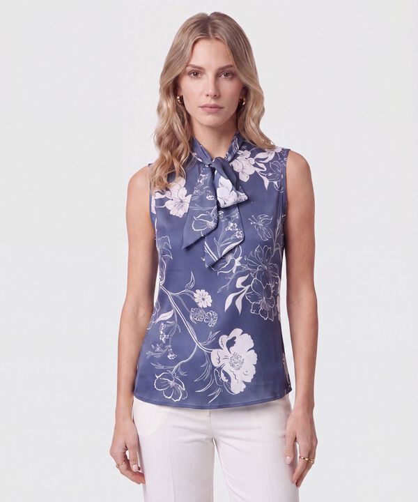 Blusa Cuello Con Lazado Estampada Para Mujer image number null