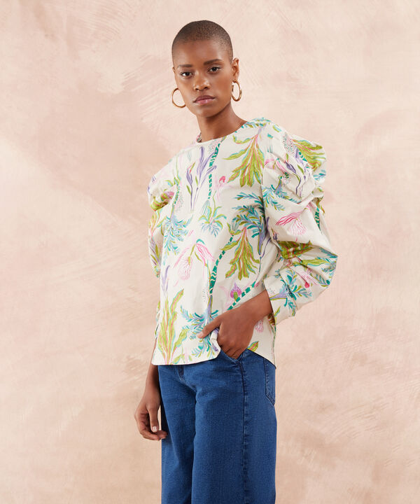 Blusa Escote Redondo Manga Globo image number null