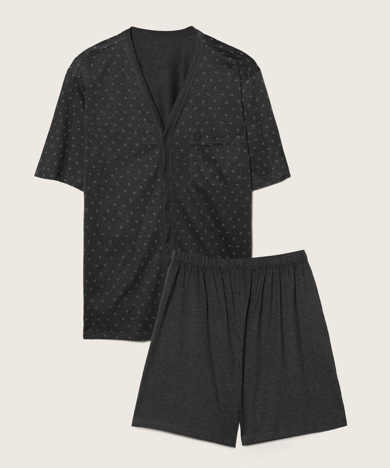 Pijama Set De Camiseta Manga Corta Abierta Estampada Y Bermuda Unicolor
