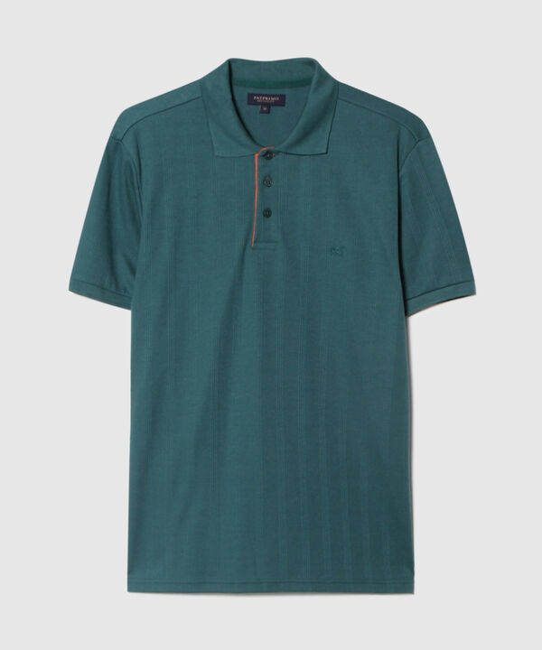 Polo Unicolor Con Textura, Cuello Y Puños Tejidos, Regular Fit
