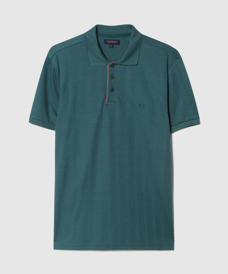 Polo Unicolor Con Textura, Cuello Y Puños Tejidos, Regular Fit