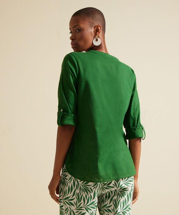 Blusa  Manga Larga Con Bolsillo Unicolor