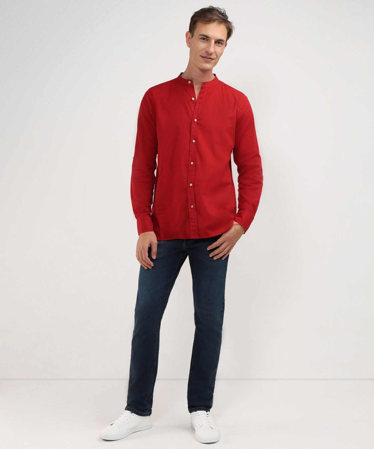 Camisa Manga Larga Cuello Mao Unicolor