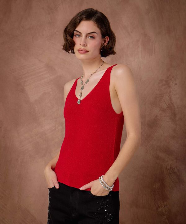 Top De Punto Acanalado Cuello V Mujer image number null