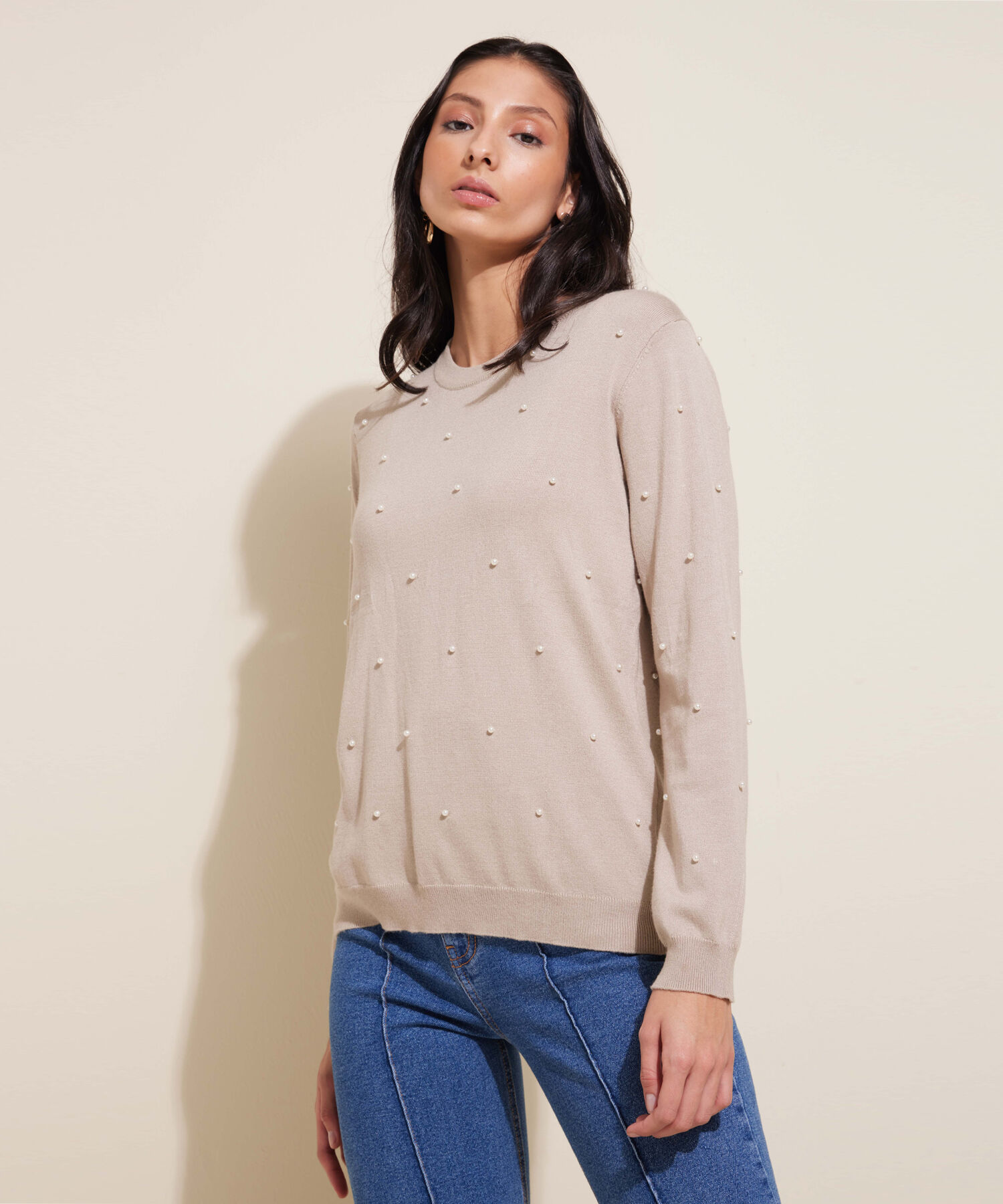 Saco Cuello Redondo Con Perlas