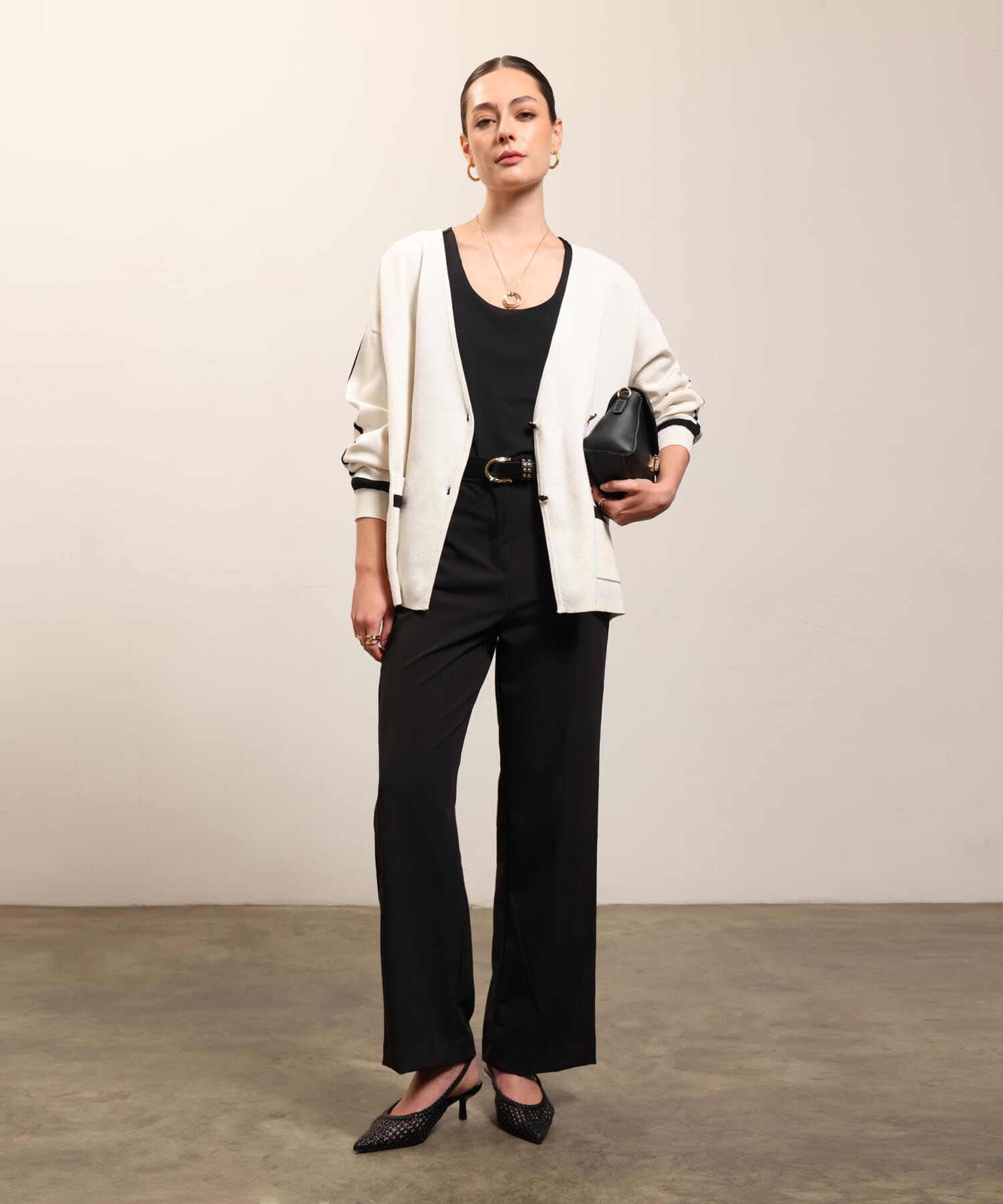 Cardigan De Punto Doble Botonadura Mujer