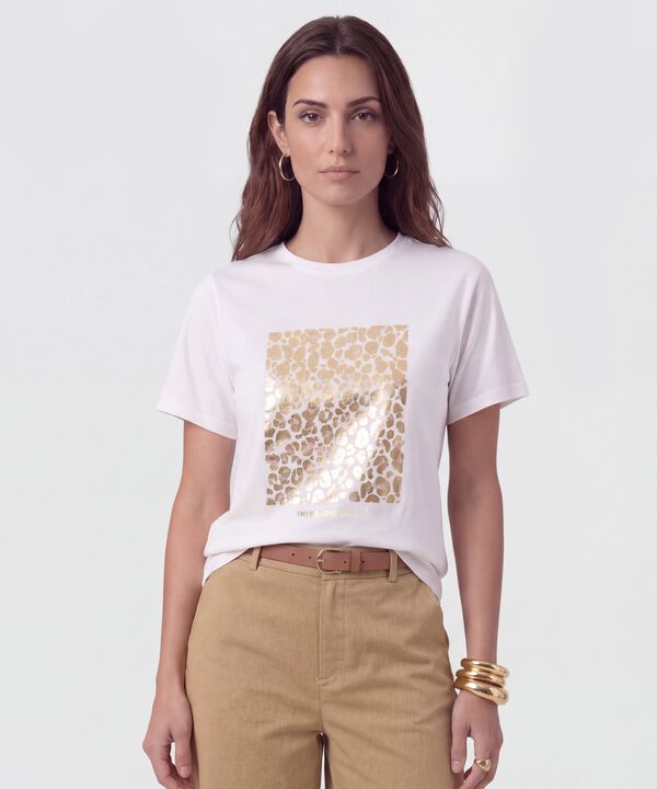 Camiseta B&aacute;sica Con Estampado Metalizado Para Mujer